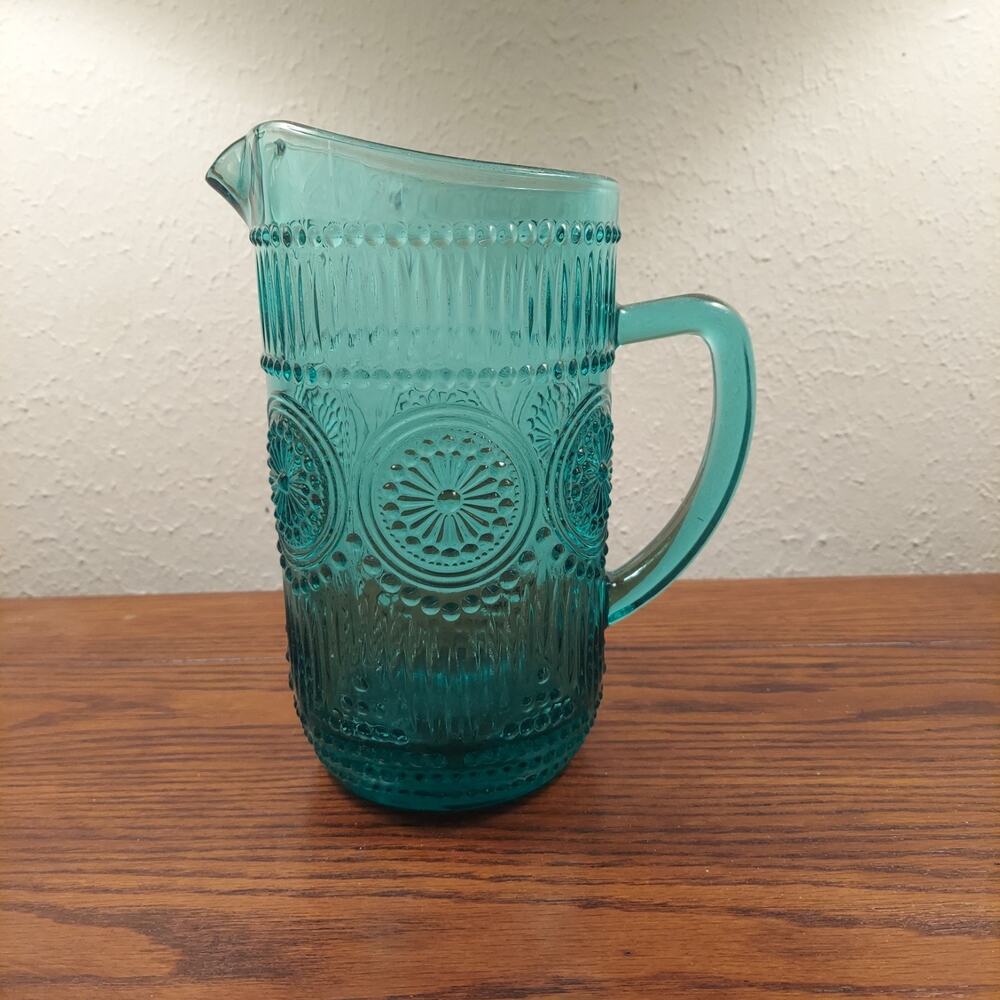 Pioneer Women Adeline-Turquoise 54 Oz Glass Pitcher 8.5”